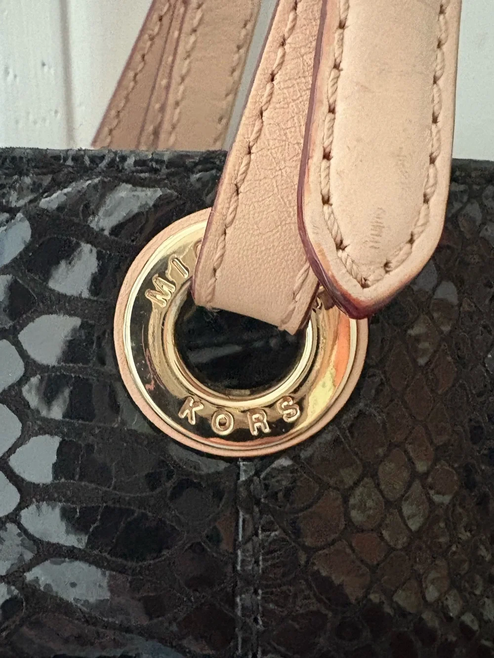 MICHAEL KORS Black Jet Set snake-embossed leather tote bag